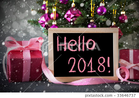 Tree With Gifts, Snowflakes, Bokeh, Hello 2018 33646737