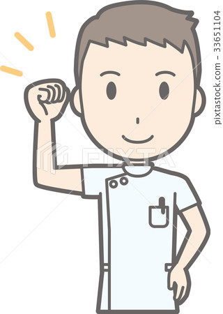 穿一件白色外套的一位男性護士的例證握拳頭 穿一件白色外套的一位男性護士的例證握拳頭 33651104