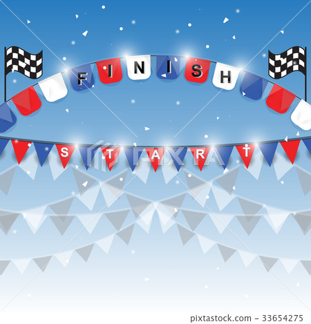 Finish and start flags on blue background Finish and start flags on blue background 33654275