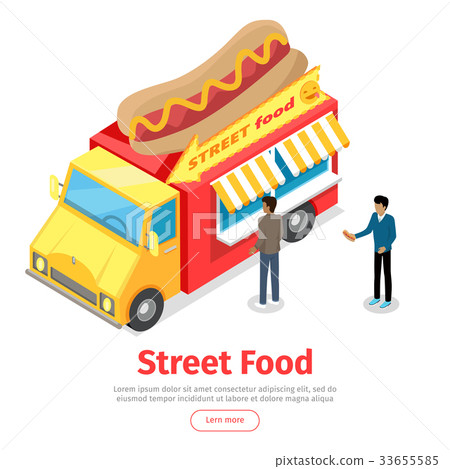 Fast Food Truck Isometric Projection Style. People 33655585