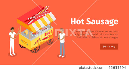 Hot Sausage Trolley in Isometric Projection Style Hot Sausage Trolley in Isometric Projection Style 33655594