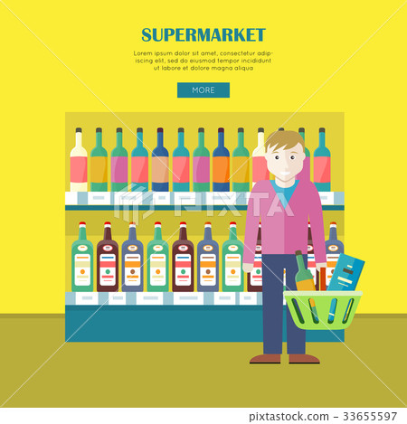 Supermarket Concept Web Banner in Flat Design. 33655597