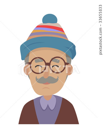 Hat. Old Man Wearing Blue Striped Cap and Glasses 33655833