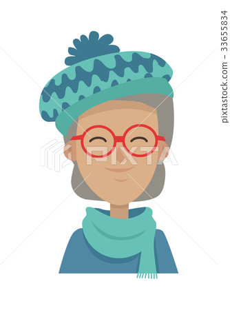 Smiling Old Woman in Blue-green Hat and Scarf Smiling Old Woman in Blue-green Hat and Scarf 33655834
