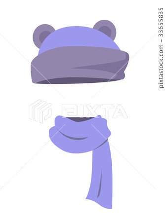 Violet Hat with Ears and Long Silk Scarf. Vector 33655835