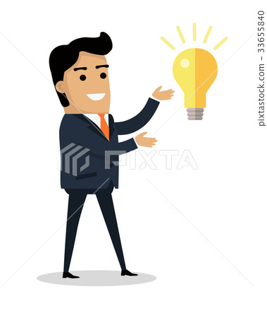 Man with Bulb Lamp Isolated. Boy Find Solution Man with Bulb Lamp Isolated. Boy Find Solution 33655840
