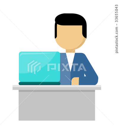 Man Works with Laptop and Analyzes Website. Vector 33655843
