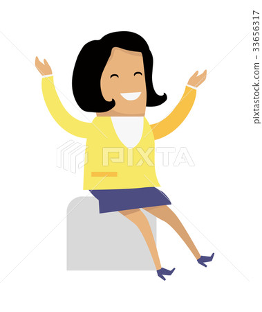 Woman Sitting Hands Up Smiling Girl Find Sollution 33656317