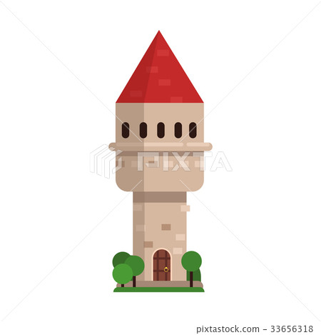 Old stone tower with red roof, medieval 33656318