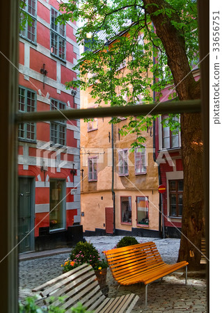 View from the window of cafe on a small courtyard 33656751