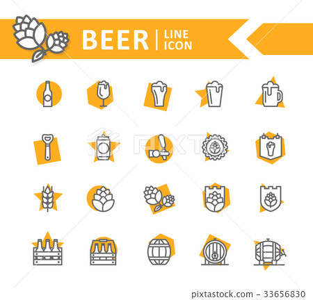Set of vector beer and bar, pub line icons 33656830