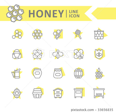 Set of vector honey line icons. Bee, honeycomb 33656835