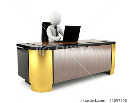 3D man working with laptop on large working desk 33657898