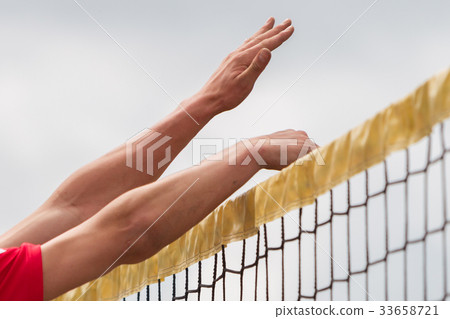 Yellow volleyball net, selective focus Yellow volleyball net, selective focus 33658721