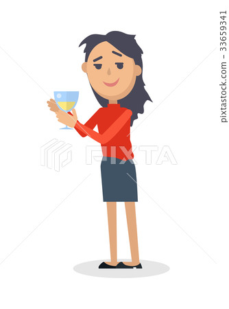 Drunk Woman with Glass of Wine Flat Vector  Drunk Woman with Glass of Wine Flat Vector  33659341