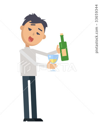 Drunk Woman with Glass of Wine Flat Vector Drunk Woman with Glass of Wine Flat Vector 33659344