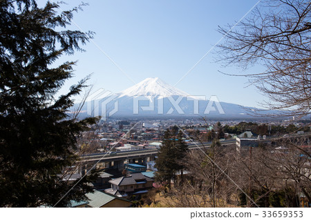 Fuji mountain and silhouette trees without leave Fuji mountain and silhouette trees without leave 33659353