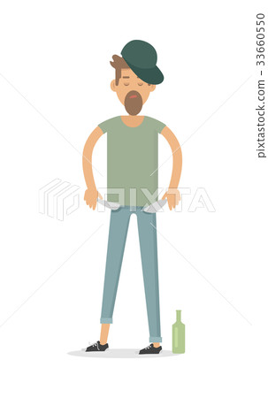 Pauper Men with Empty Pockets Isolated on White 33660550