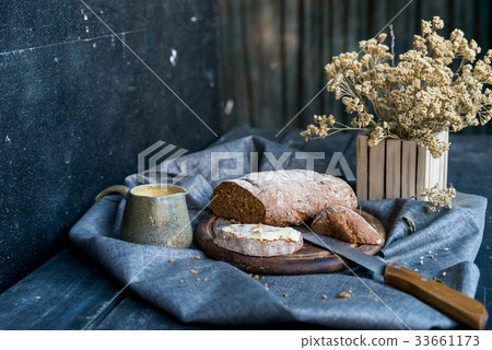 Studio shot breakfast with sandwich and coffee Studio shot breakfast with sandwich and coffee 33661173