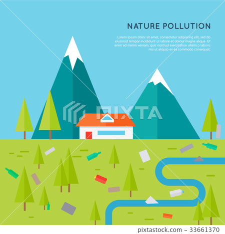 Nature Pollution Concept Vector in Flat Design. Nature Pollution Concept Vector in Flat Design. 33661370