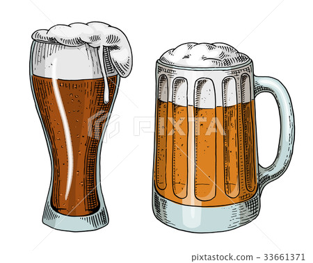 Beer glass, mug or bottle of oktoberfest. engraved Beer glass, mug or bottle of oktoberfest. engraved 33661371