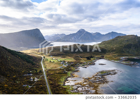 view of mountain landscape with Norwegian sea 33662035