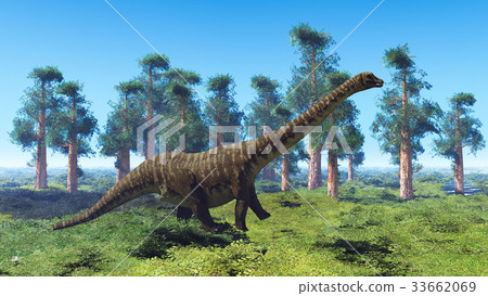 Prehistoric landscape with big diplodoc 3d Prehistoric landscape with big diplodoc 3d 33662069