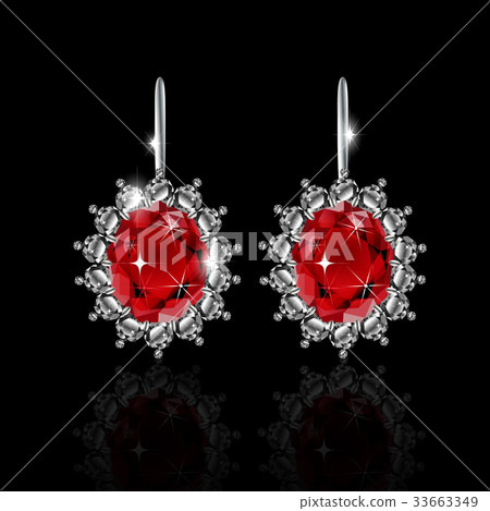 Golden earrings with ruby and diamonds 33663349