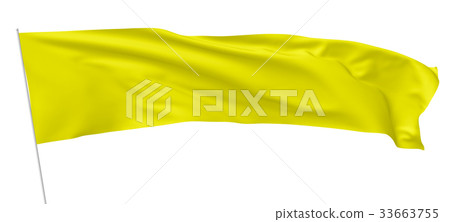 Long yellow flag on flagpole waving in wind. Long yellow flag on flagpole waving in wind. 33663755