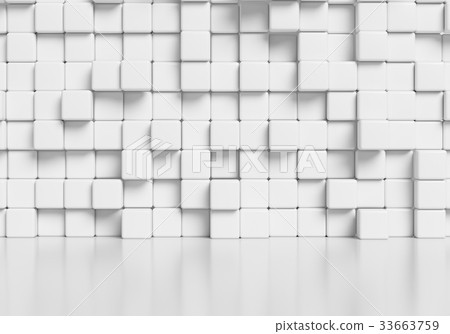 White cubes wall and glossy floor 3d background White cubes wall and glossy floor 3d background 33663759