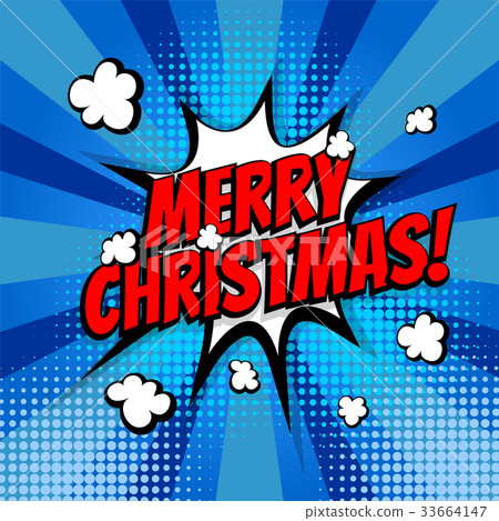 Merry Christmas pop art comic book text 33664147