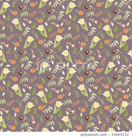 Elegant pattern with tulips and wild flowers Elegant pattern with tulips and wild flowers 33664232
