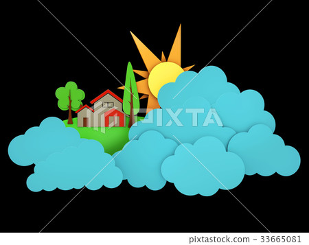 3d illustration of Blue cloud and landscape on 33665081