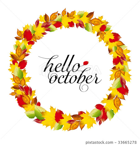 Autumn design. Wreath of colorful leaves. 33665278