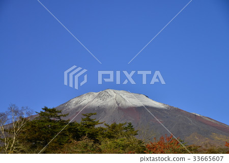 [靜岡縣]富士，第一次冠雪的早晨的太陽和早晨的太陽 33665607