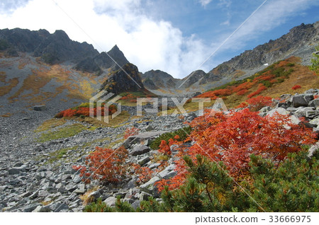 北阿爾卑斯山秋葉的Karasawa Kura 北阿爾卑斯山秋葉的Karasawa Kura 33666975