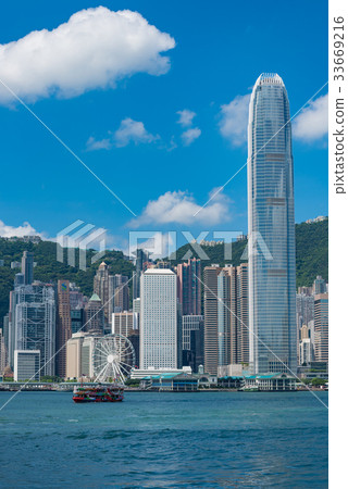 Hong Kong Skyscrapers and Star Ferry Vertical Composition Hong Kong Skyscrapers and Star Ferry Vertical Composition 33669216