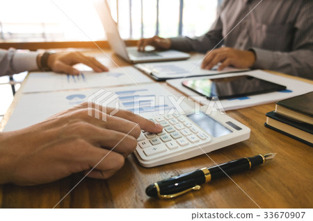 Business man analysis data document 33670907