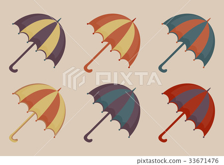 Umbrellas set of icons, vintage style. Beach 33671476