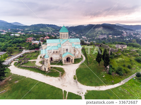 Aerial view of Bagrati Cathedral in Kutaisi center Aerial view of Bagrati Cathedral in Kutaisi center 33672687