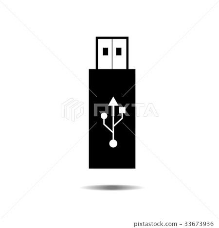 Black usb flash drive icon with symbol and shadow Black usb flash drive icon with symbol and shadow 33673936