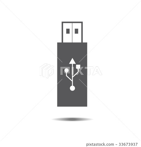 Gray usb flash drive icon with symbol, vector Gray usb flash drive icon with symbol, vector 33673937