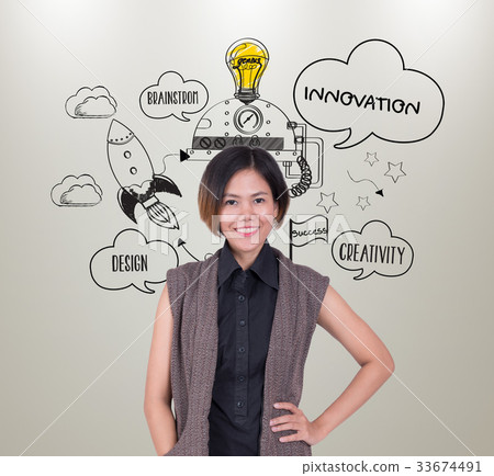 businesswomen with lightbulb. concept for new idea businesswomen with lightbulb. concept for new idea 33674491