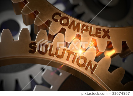 Complex Solution Concept. Golden Cogwheels. 3D-插圖素材 [33674597] - PIXTA圖庫