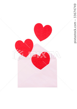 Red heart in a pink envelope on a white background. 33674749
