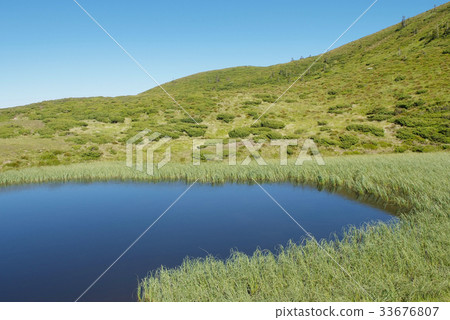 mountain scenery with lake in Carpathians 33676807