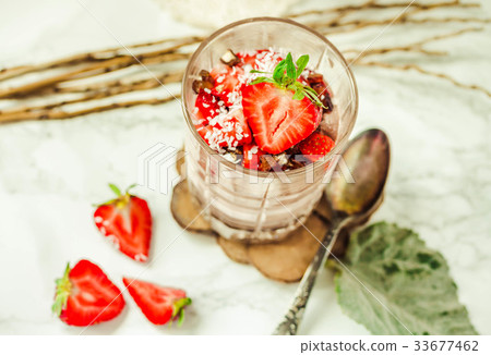Chocolate pudding,strawberry. Valentine's dessert Chocolate pudding,strawberry. Valentine's dessert 33677462