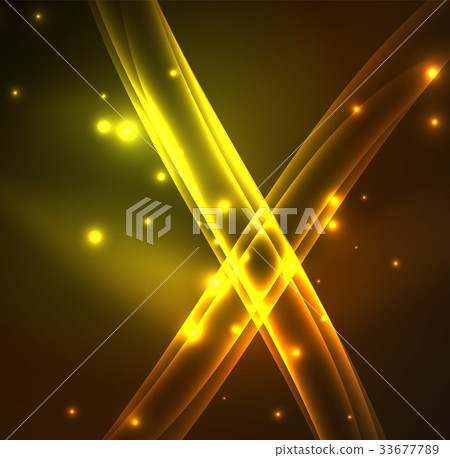 Energy lines, glowing waves in the dark, vector 33677789