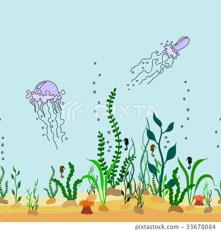 Vector seamless border of seabed with seaweed Vector seamless border of seabed with seaweed 33678084