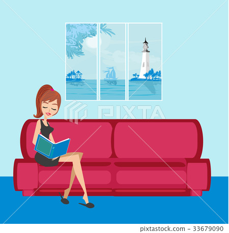 Illustration of a Girl Reading a book Illustration of a Girl Reading a book 33679090